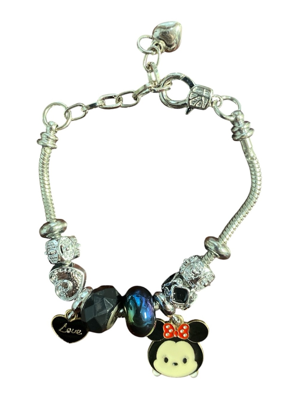 NWOT Minnie Mouse Charm Bracelet with Black & Iridescent Beads‎